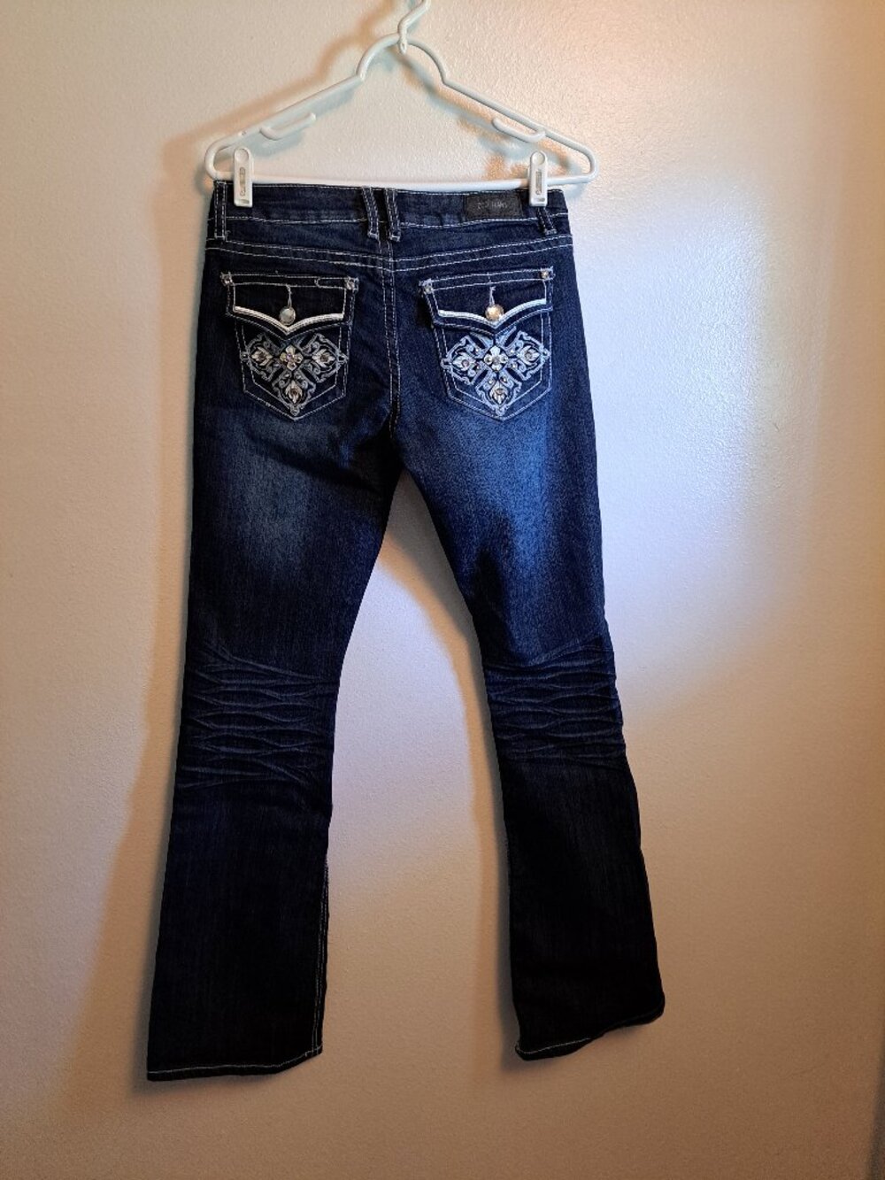 ZCO Jeans Distressed Jeans W/Embroidered Rhinestone-Embellished Flap Pockets 9 T